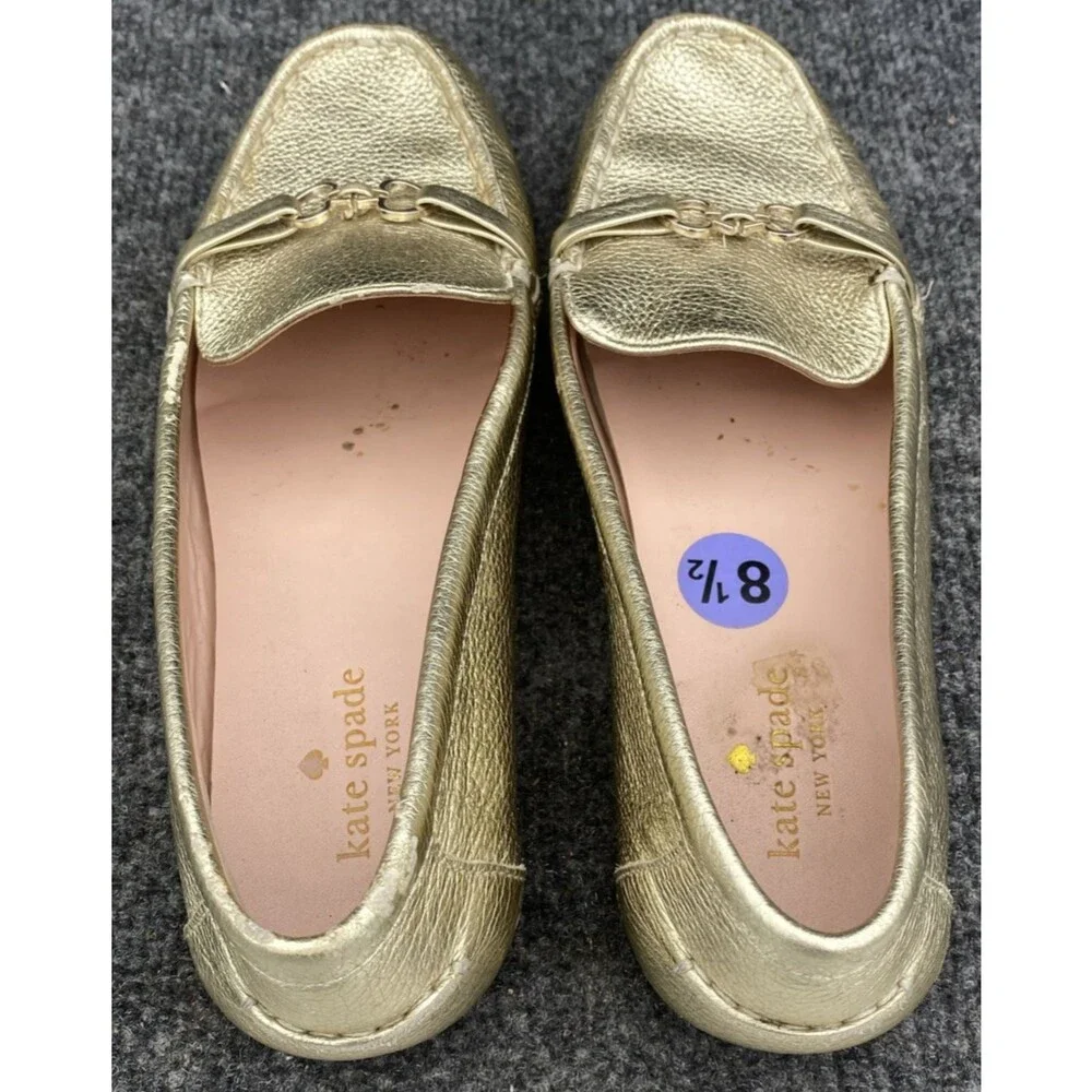 Kate Spade Bergman Gold Metallic Leather Loafers Women’s Size 8.5 Slip On Flats
